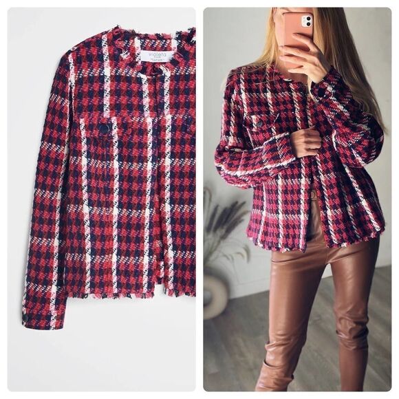Mango Violetta Short Check Plaid Blazer Jacket - Picture 1 of 7